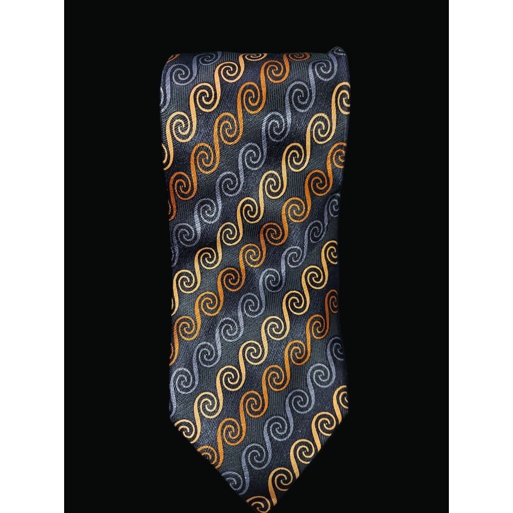 Croft & Barrow Silk Tie With Orange & Gray Spiral Pattern T01 AD